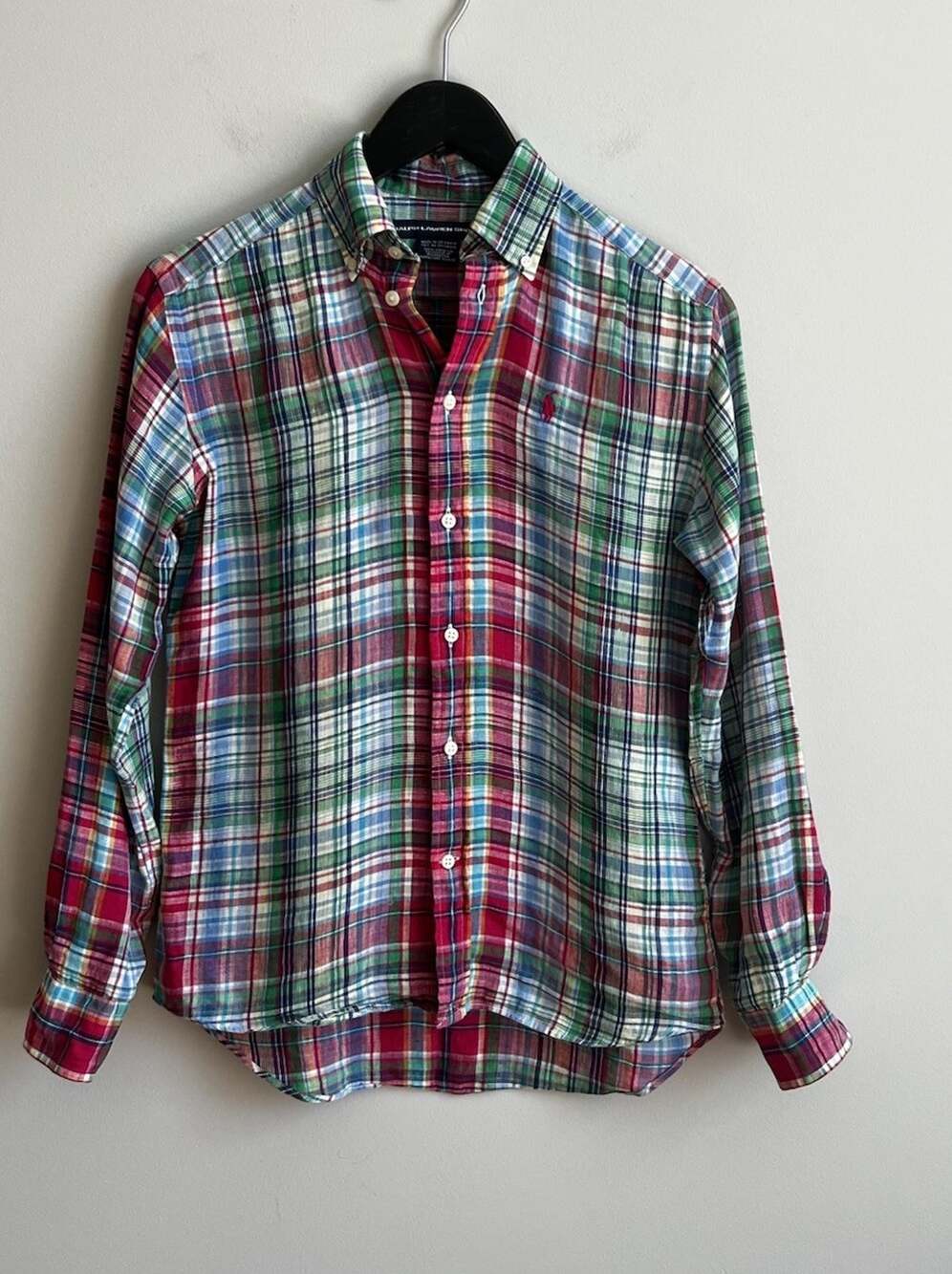 Ralph Lauren Sport Top Long Sleeve Linen Button Down Womens 2 SMulticolor Plaid